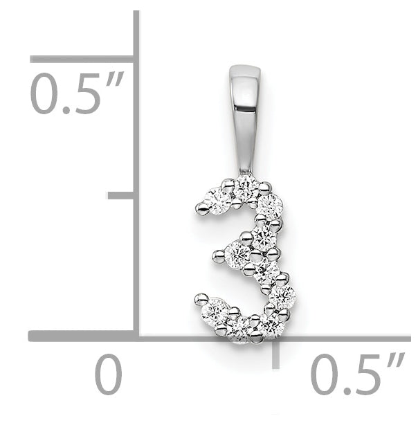 14k White Gold Diamond Number 3 Pendants