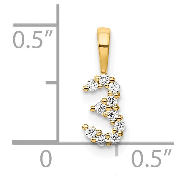 14K Yellow Gold Diamond Number 3 Pendant