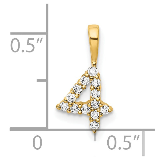 14K Yellow Gold Diamond Number 4 Pendant