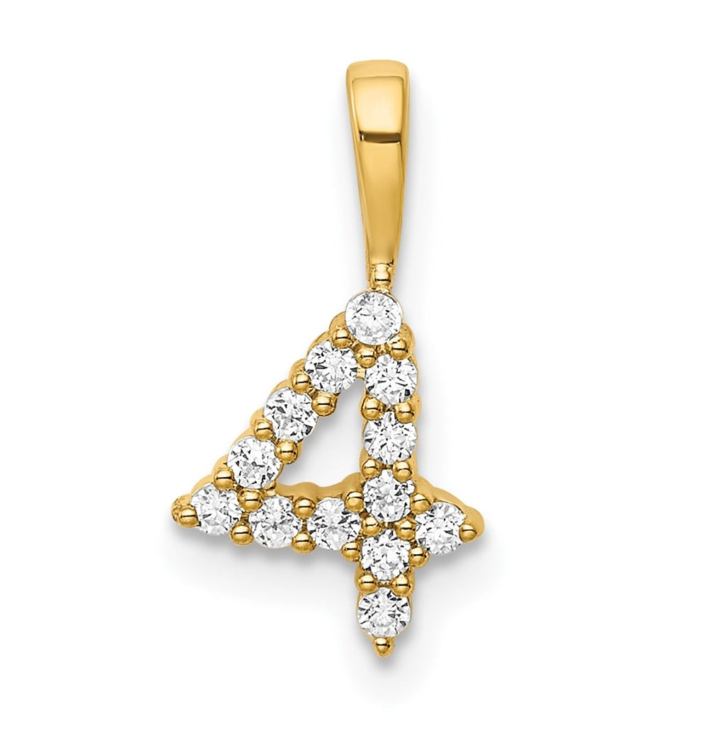 14K Yellow Gold Diamond Number 4 Pendant