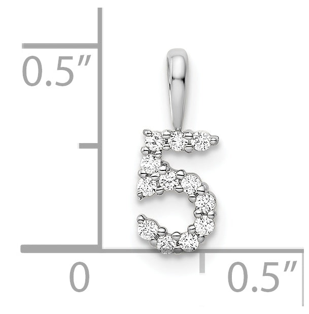 14k White Gold Diamond Number 5 Pendants