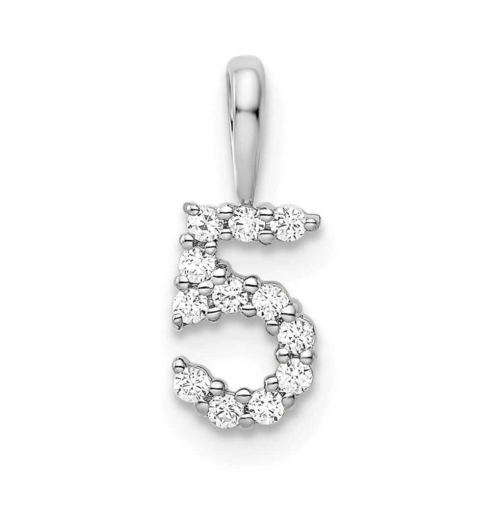 14k White Gold Diamond Number 5 Pendants
