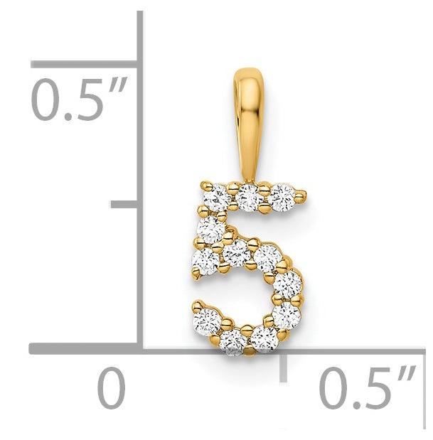 14K Yellow Gold Diamond Number 5 Pendant