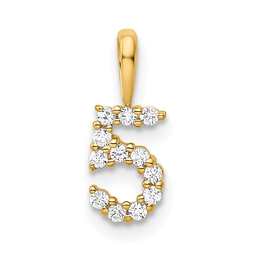 14K Yellow Gold Diamond Number 5 Pendant