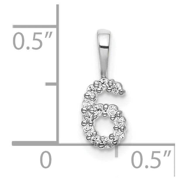 14k White Gold Diamond Number 6 Pendants