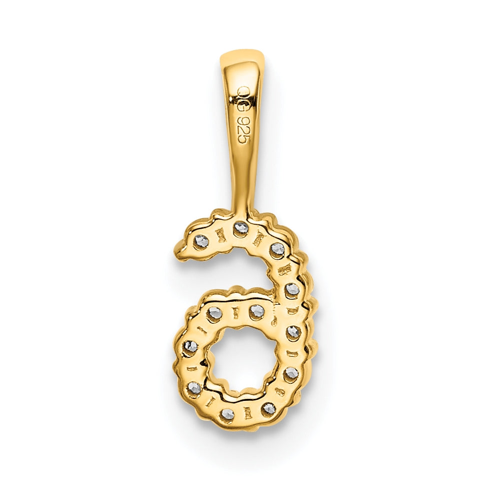 14K Yellow Gold Diamond Number 6 Pendant