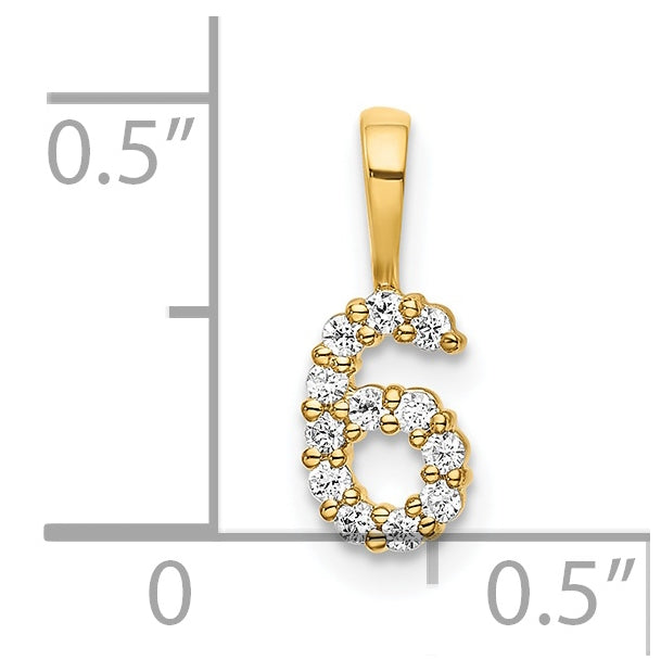 14K Yellow Gold Diamond Number 6 Pendant