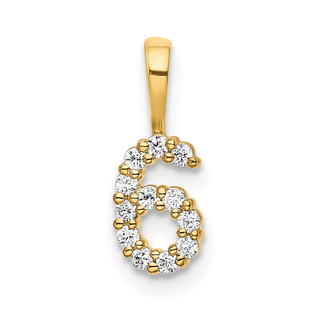 14K Yellow Gold Diamond Number 6 Pendant