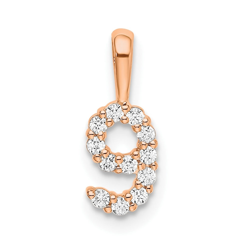 14k Rose Gold Diamond Number 9 Pendant