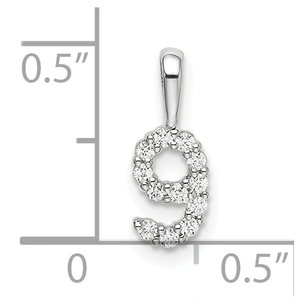 14k White Gold Diamond Number 9 Pendants