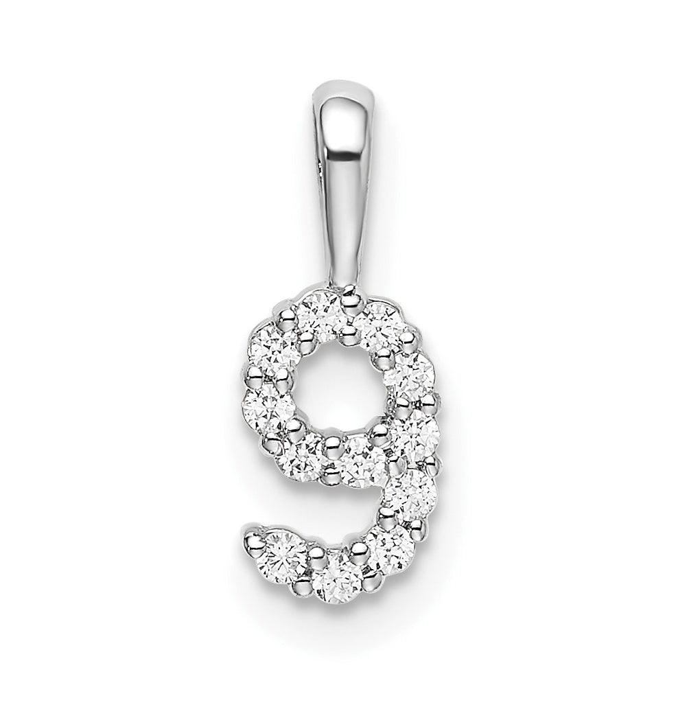 14k White Gold Diamond Number 9 Pendants
