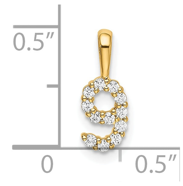 14K Yellow Gold Diamond Number 9 Pendant