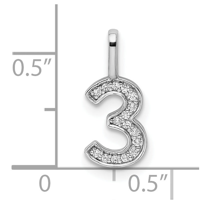 14k White Gold Diamond Number 3 Pendant