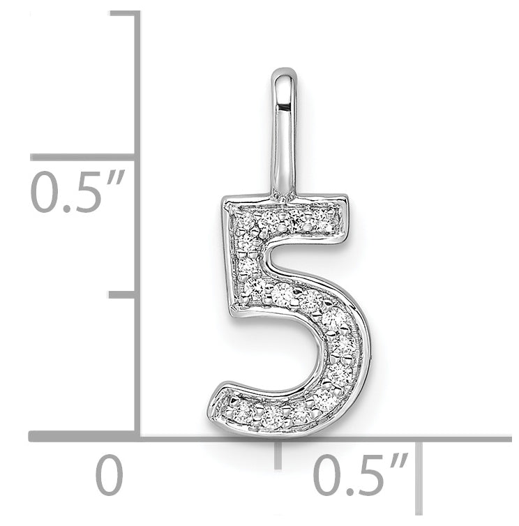 14k White Gold Diamond Number 5 Pendant