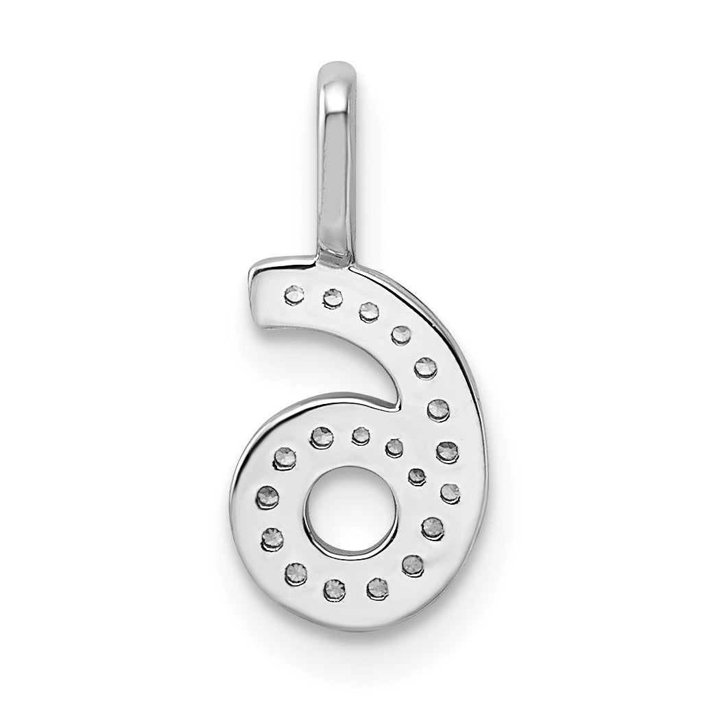 14k White Gold Diamond Number 6 Pendant