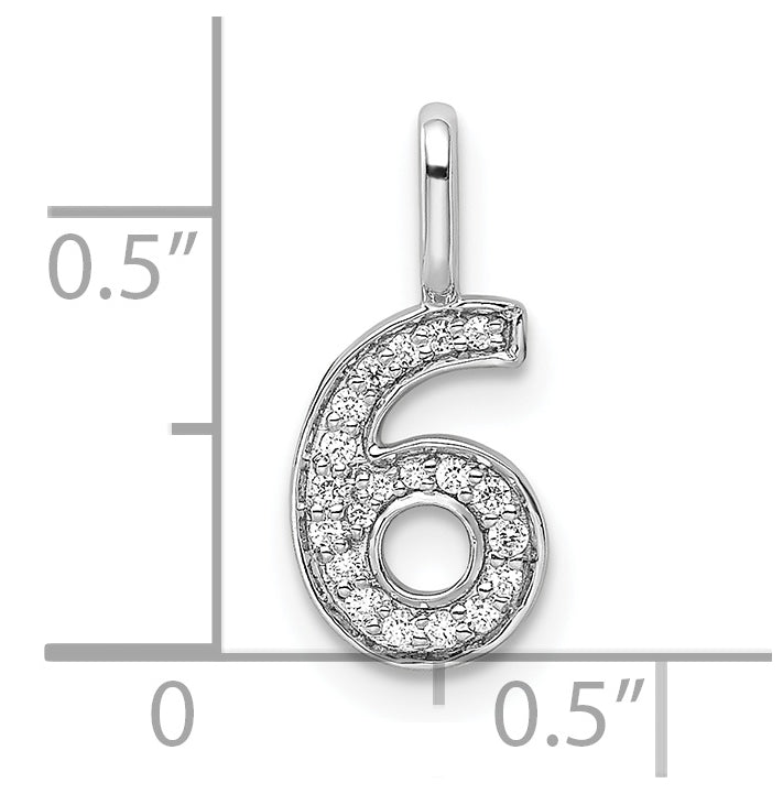 14k White Gold Diamond Number 6 Pendant