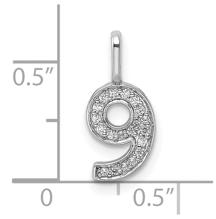 14k White Gold Diamond Number 9 Pendant
