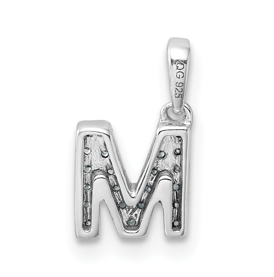 14K White Gold Diamond Letter M Initial with Bail Pendant