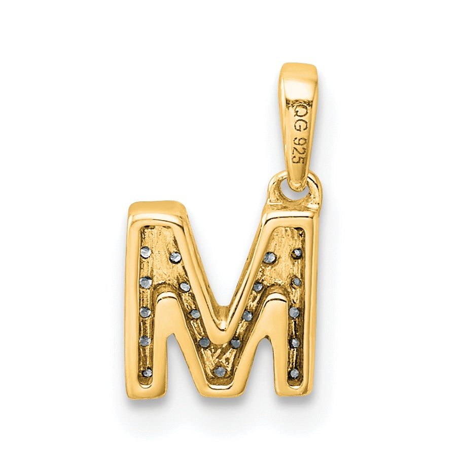 14K Yellow Gold Diamond Letter M Initial with Bail Pendant