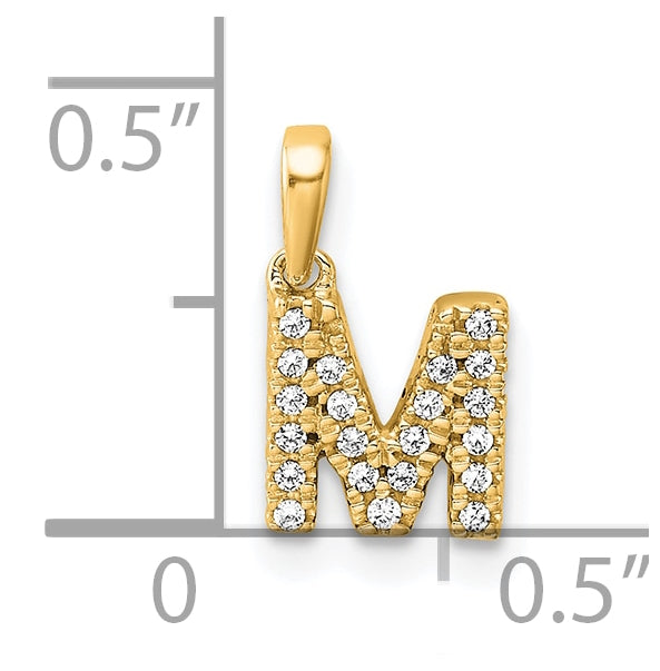 14K Yellow Gold Diamond Letter M Initial with Bail Pendant