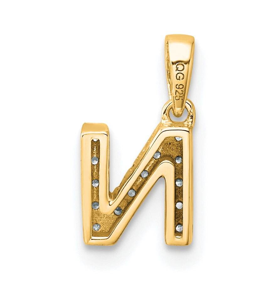 14K Yellow Gold Diamond Letter N Initial with Bail Pendant