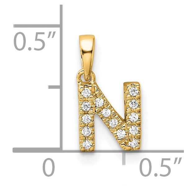 14K Yellow Gold Diamond Letter N Initial with Bail Pendant