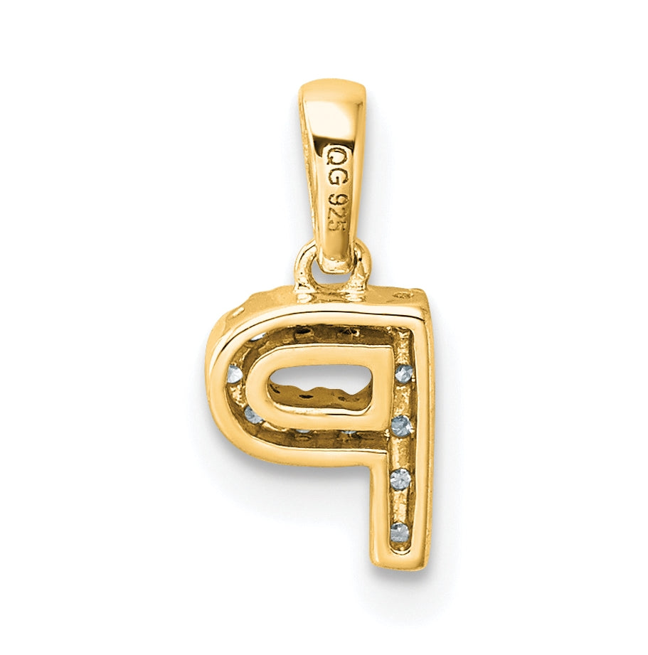 14K Yellow Gold Diamond Letter P Initial with Bail Pendant
