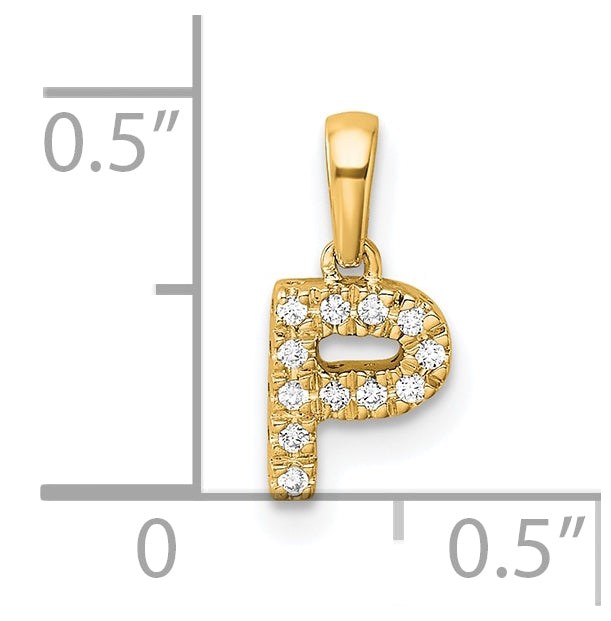 14K Yellow Gold Diamond Letter P Initial with Bail Pendant
