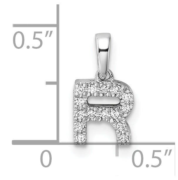 14K White Gold Diamond Letter R Initial with Bail Pendant