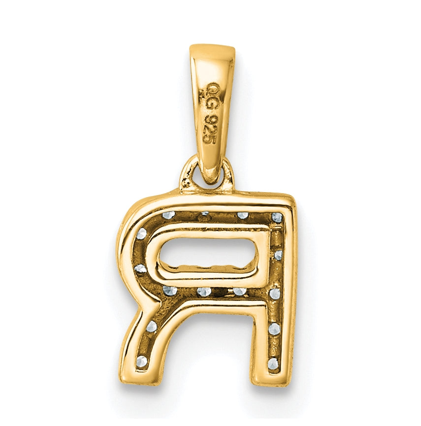 14K Yellow Gold Diamond Letter R Initial with Bail Pendant