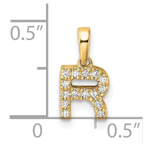 14K Yellow Gold Diamond Letter R Initial with Bail Pendant