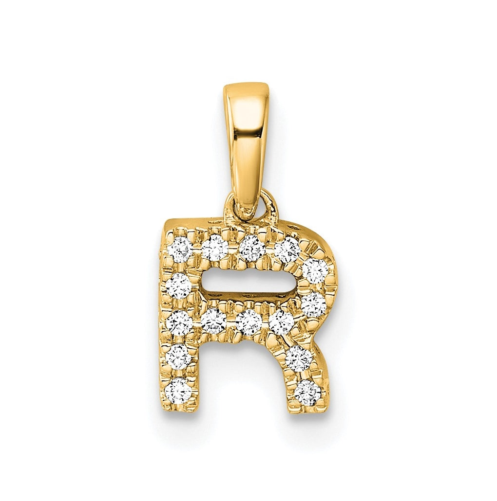 14K Yellow Gold Diamond Letter R Initial with Bail Pendant