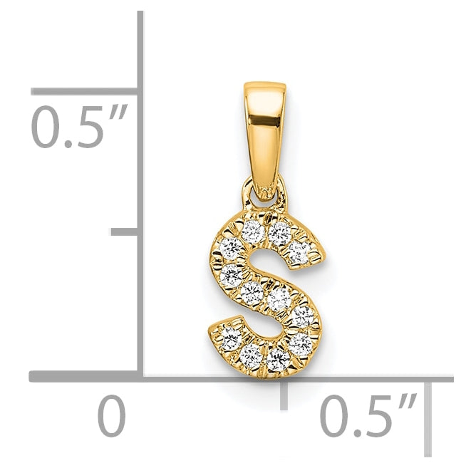 14K Yellow Gold Diamond Letter S Initial with Bail Pendant