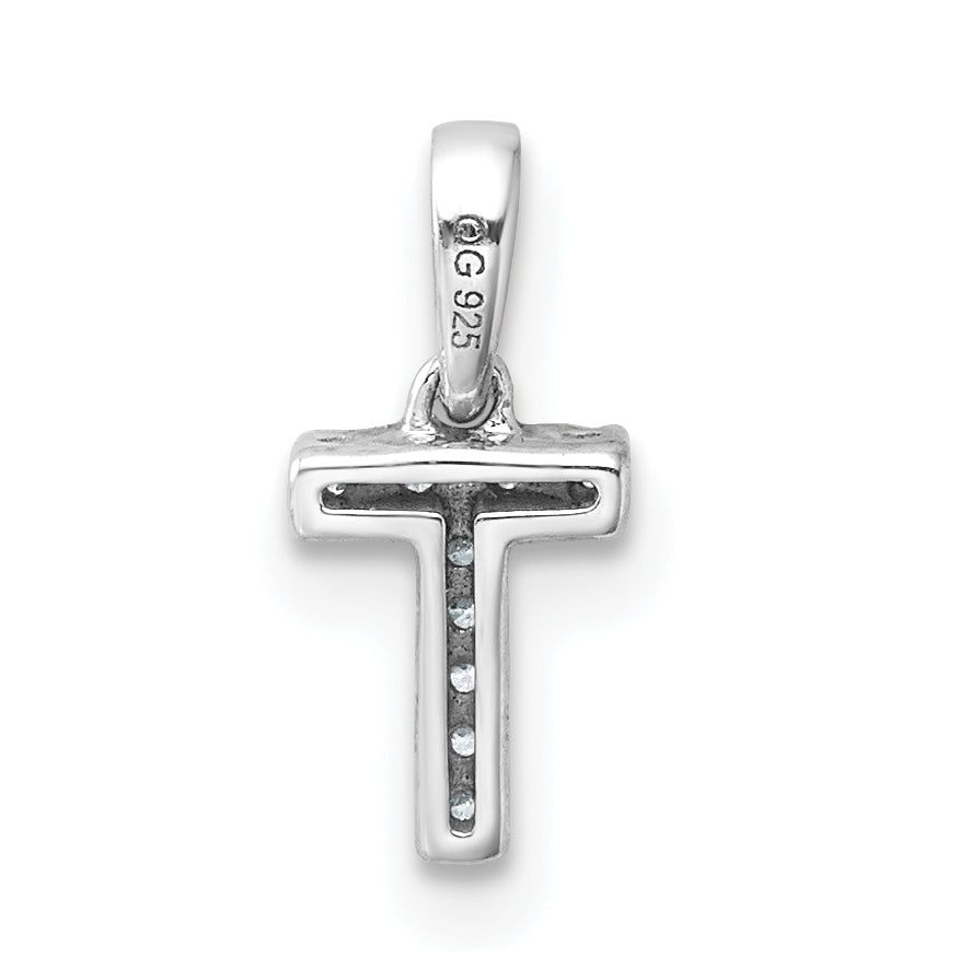 14K White Gold Diamond Letter T Initial with Bail Pendant