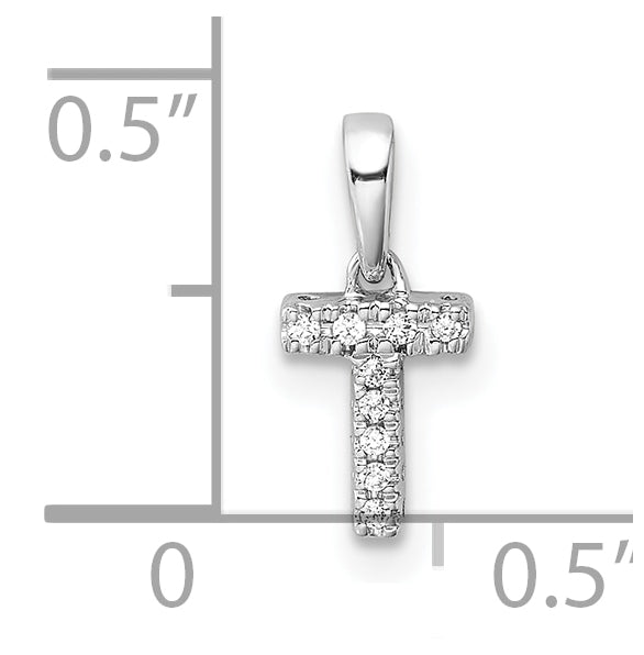 14K White Gold Diamond Letter T Initial with Bail Pendant