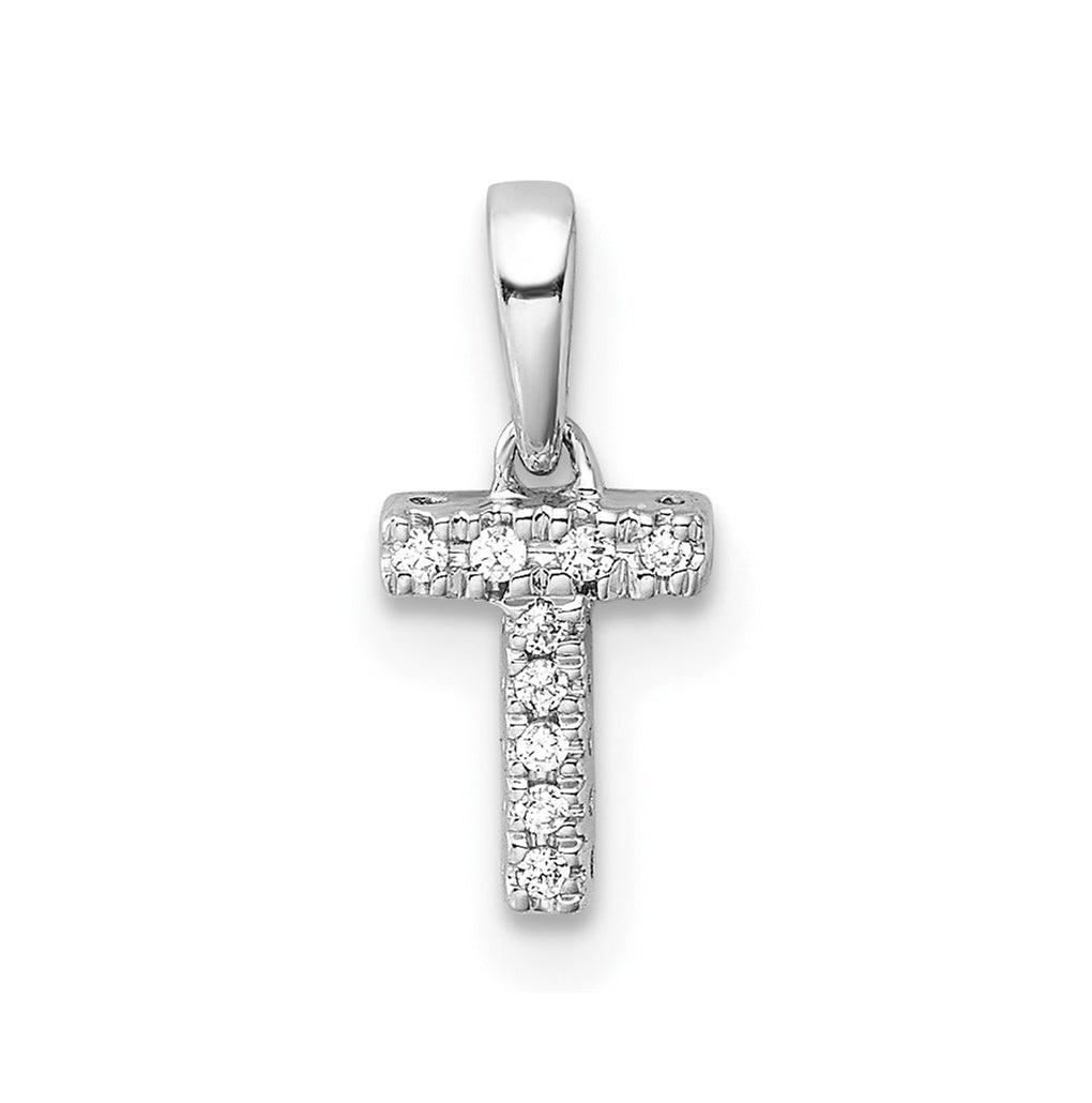 14K White Gold Diamond Letter T Initial with Bail Pendant