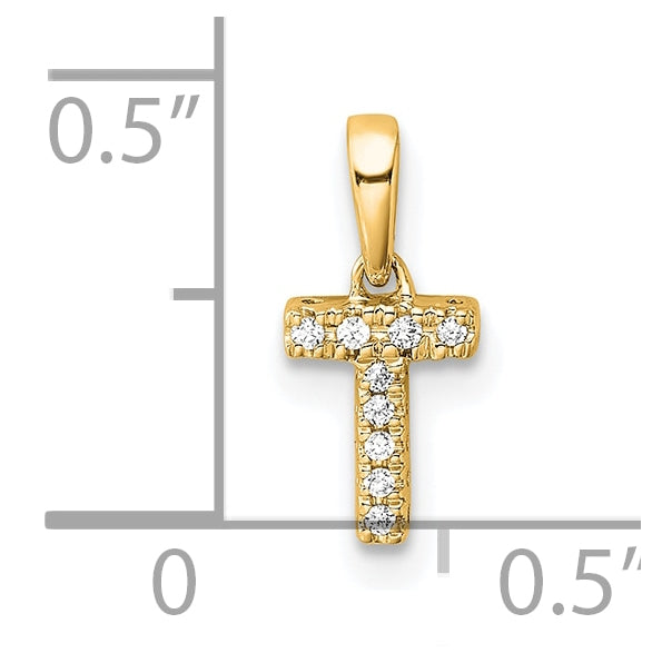 14K Yellow Gold Diamond Letter T Initial with Bail Pendant