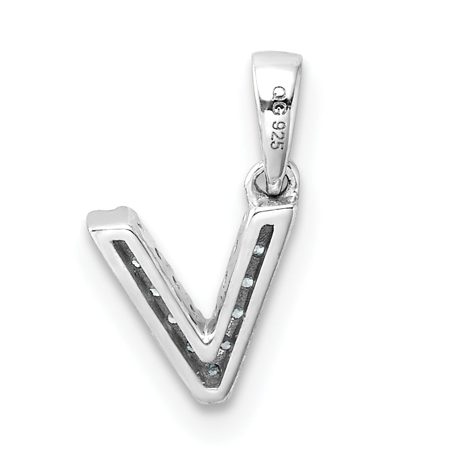 14K White Gold Diamond Letter V Initial with Bail Pendant
