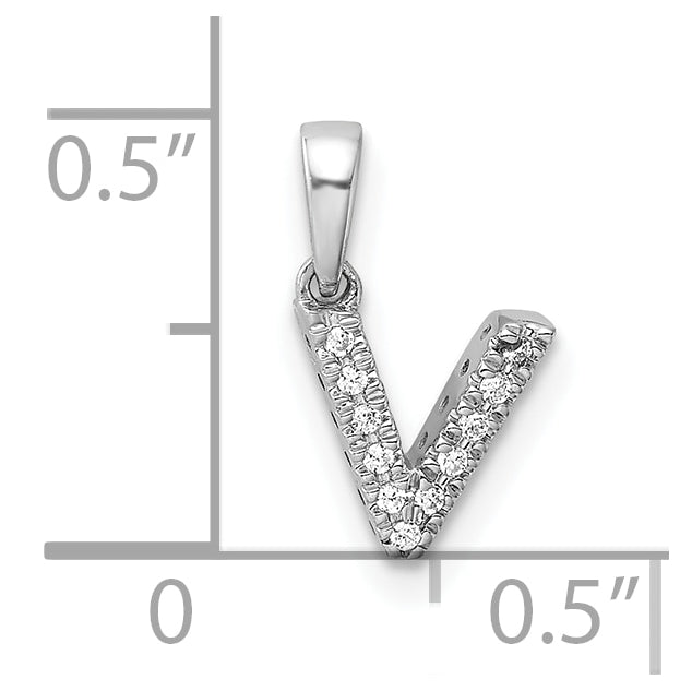 14K White Gold Diamond Letter V Initial with Bail Pendant