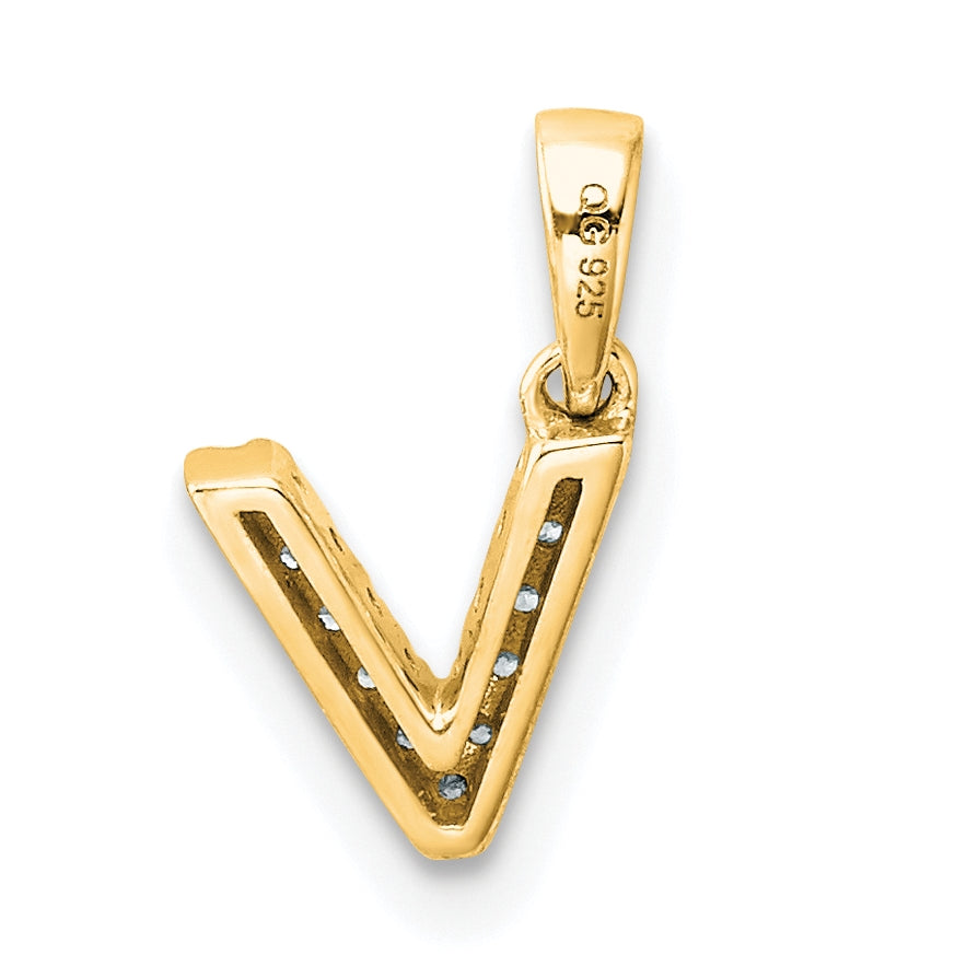 14K Yellow Gold Diamond Letter V Initial with Bail Pendant