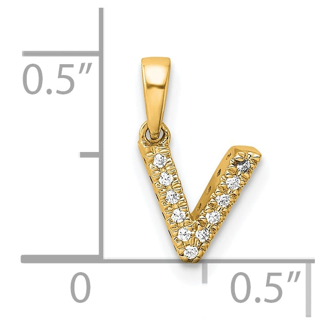 14K Yellow Gold Diamond Letter V Initial with Bail Pendant