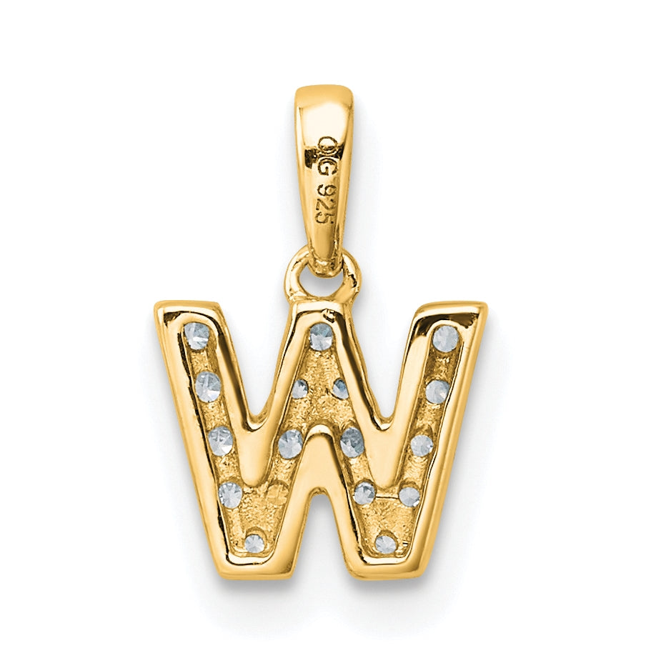 14K Yellow Gold Diamond Letter W Initial with Bail Pendant