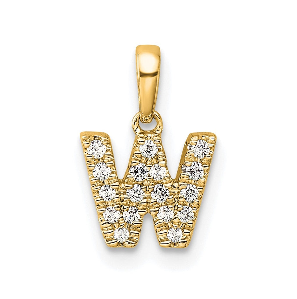 14K Yellow Gold Diamond Letter W Initial with Bail Pendant