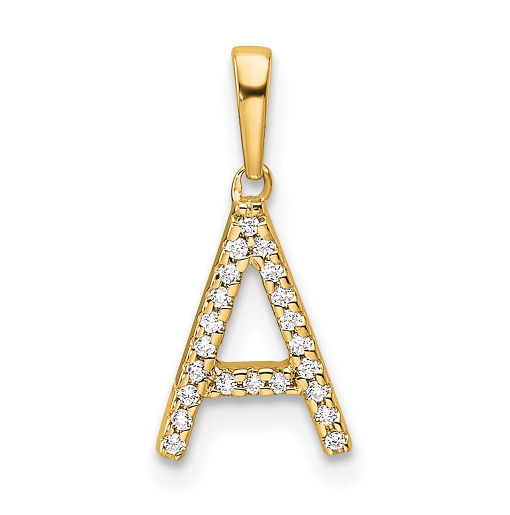 10K Yellow Gold Letter A Diamond Initial Pendant