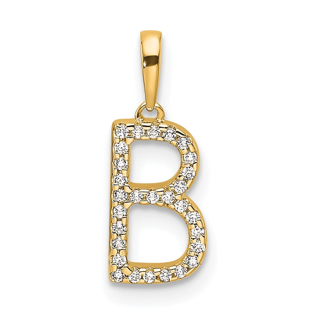 10K Yellow Gold Letter B Diamond Initial Pendant