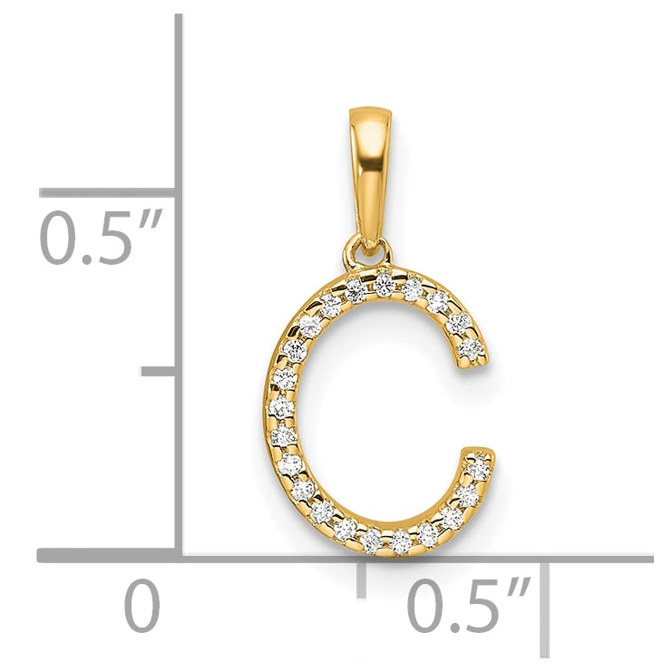 14K Yellow Gold Letter C Diamond Initial Pendant