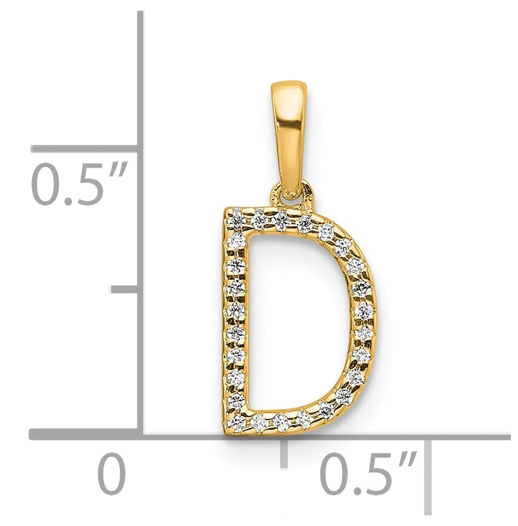 10K Yellow Gold Letter D Diamond Initial Pendant