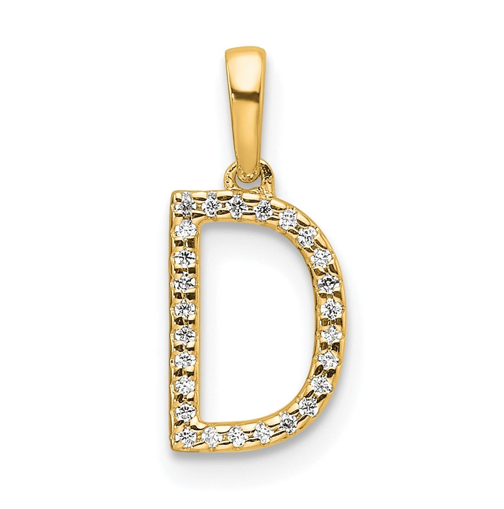 14K Yellow Gold Letter D Diamond Initial Pendant