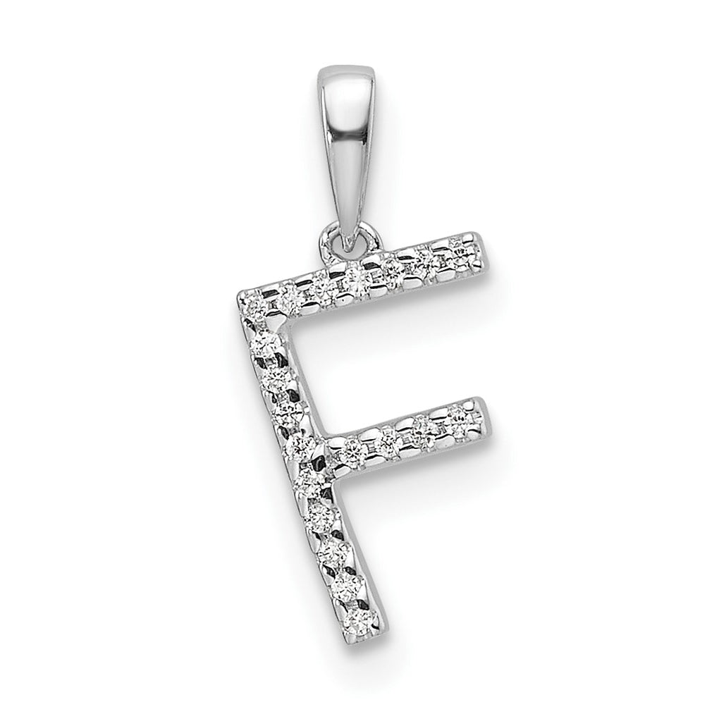 14K White Gold Letter F Diamond Initial Pendant