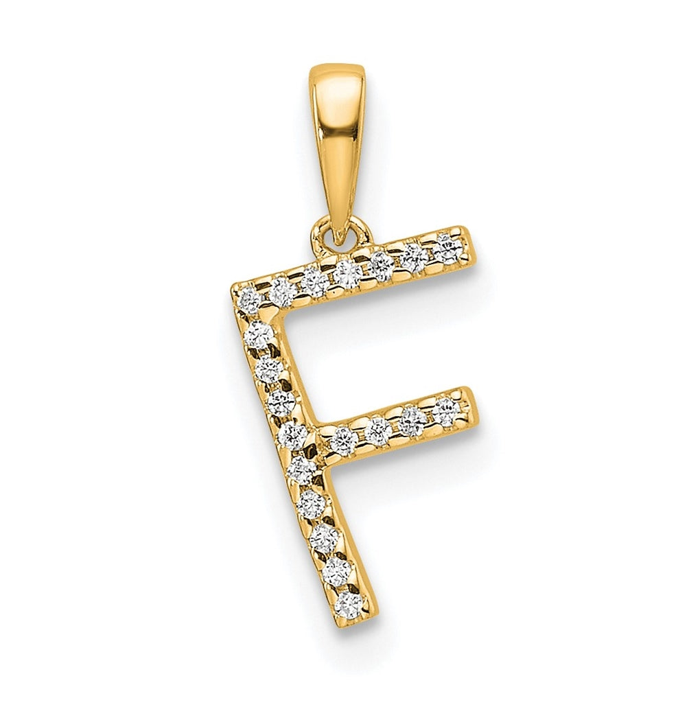 14K Yellow Gold Letter F Diamond Initial Pendant